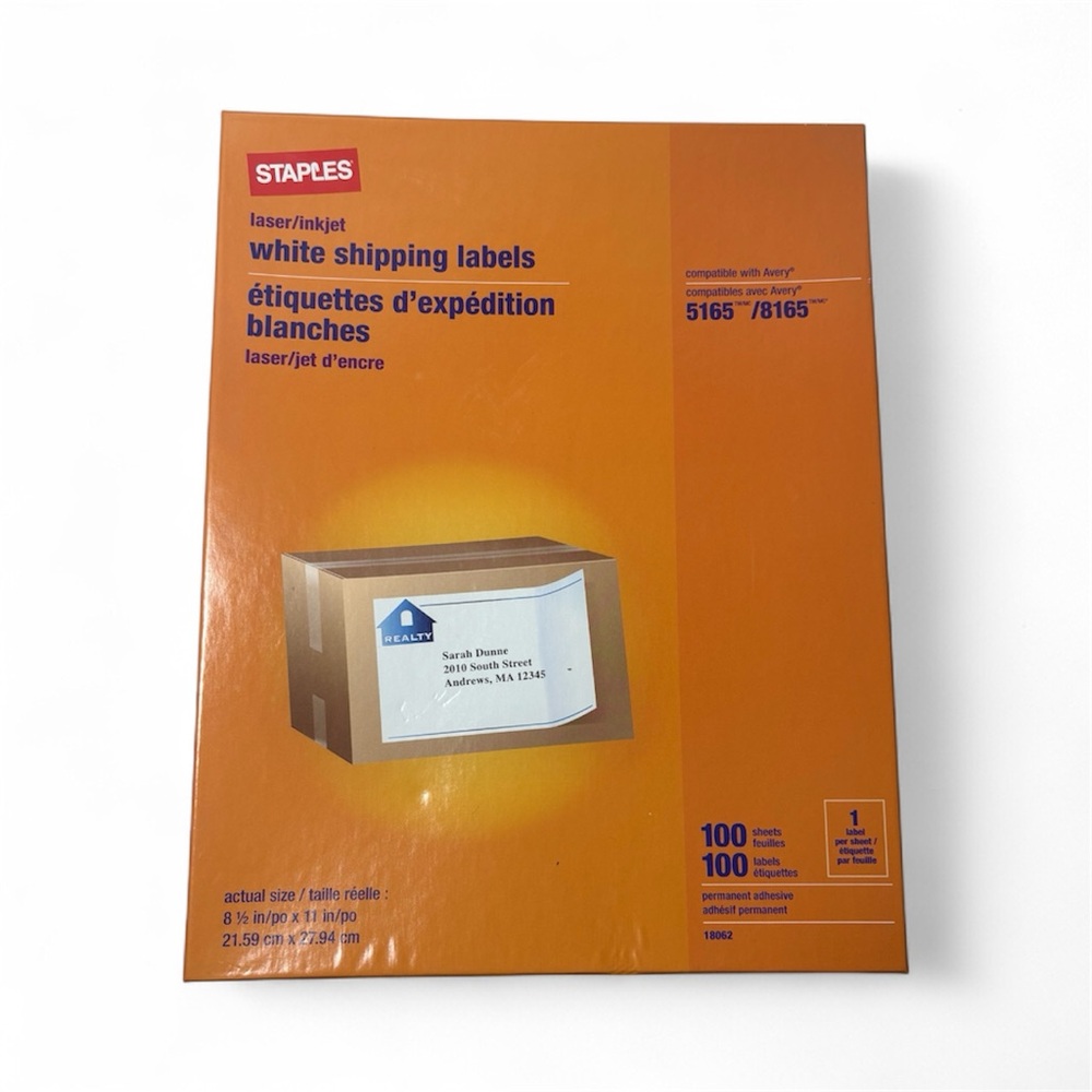 Staples White Shipping Labels - Orange Box